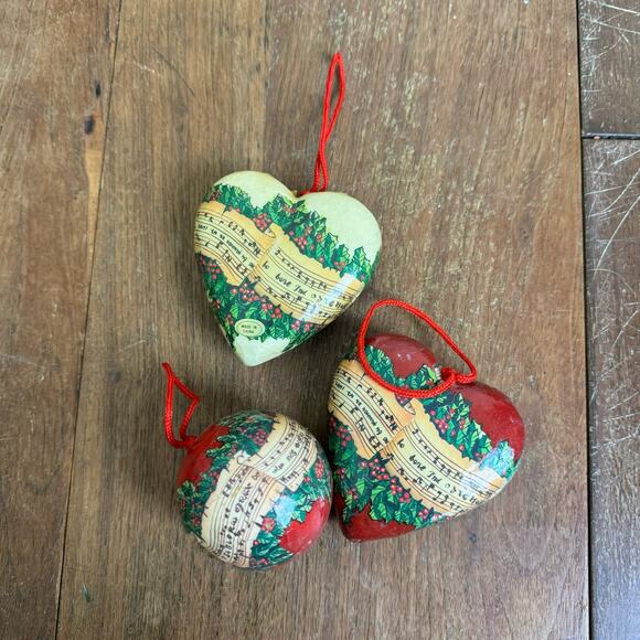 Vintage Christmas Heart Ornaments Old World Victorian Music Paper Mache - Picture 8 of 10
